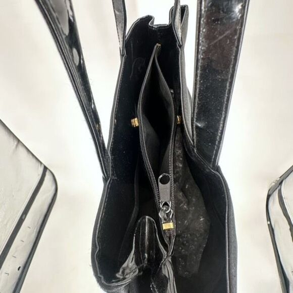 Falchi Sport Black Shoulder Tote Bag Logo Smooth Canvas Patent Leather Straps - Picture 10 of 16